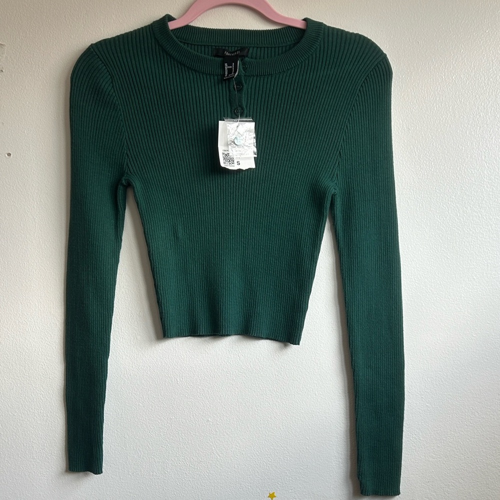 Forever 21 Emerald Ribbed Long Sleeve Top